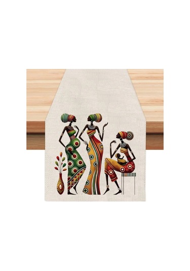 Afrikalı Kadınlar Runner, Runer, Masa Örtüsü, Sofranıza Zarafet Katın Runner, Masa Örtüsü Krem