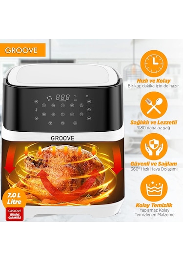 Groove Max XXL 7L 1800W WiFi Smart Airfryer Air Fryer Yağsız Sıcak Hava Fritözü Beyaz