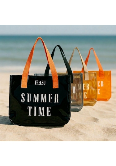 Frelso Şeffaf Plaj Çantası Baskılı Kadın Beach Çanta Siyah