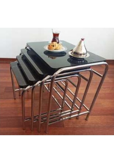 Zigon Sehpa Nikelaj Kaplama Metal Ayaklı Siyah Mermer Desen (540935862)