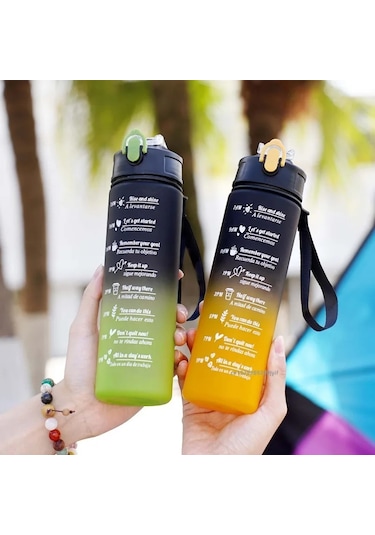 Sızdırmaz Spor Su Şişesi Büyük Kapasiteli Zaman İşaretleyici İle Motivasyon Blue Orange 750-800ml Blue Orange