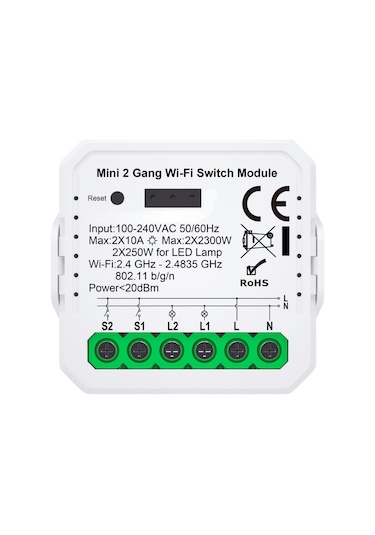 Tuya Uyumlu Mini İkili Wifi Anahtar 2x10A / 220V