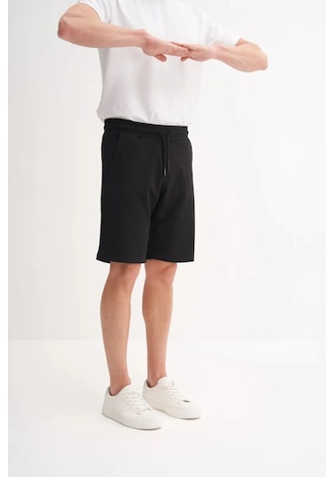 Cazador Slim Fit Dar Paça Likralı Örme Bermuda Şort 60820 Siyah