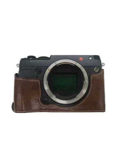Pazly Fujifilm Gfx50r İçin Pu Deri Yarım Gövde Kılıf, Pil Açma Tasarımlı Kapak - Kahverengi