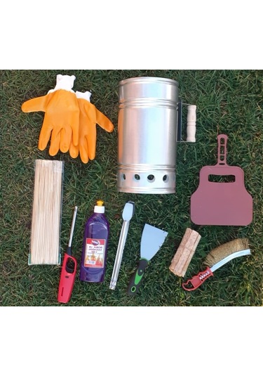 Mangal Barbekü Yakma Temizleme Seti 10 Parça Yakıt Jel Çakmak