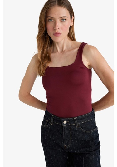 Defacto Kare Yaka Askılı Çıtçıtlı Body F8245ax25aubr115 Bordo-br115