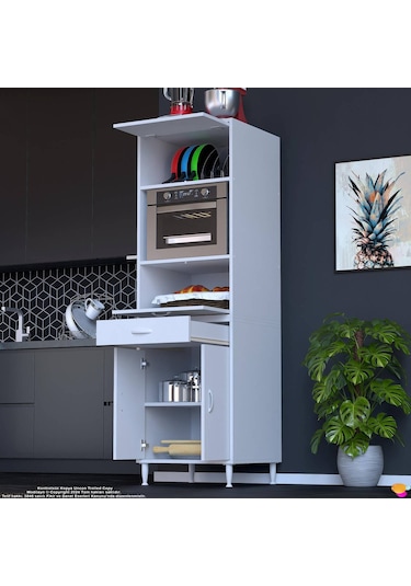 Modilayn Ennet: 60x194.6x48 Cm Fırın / Mikrodalga Dolabı 1 Çekmece, 4 Kapaklı. Mutfağınıza Yer Açın Beyaz