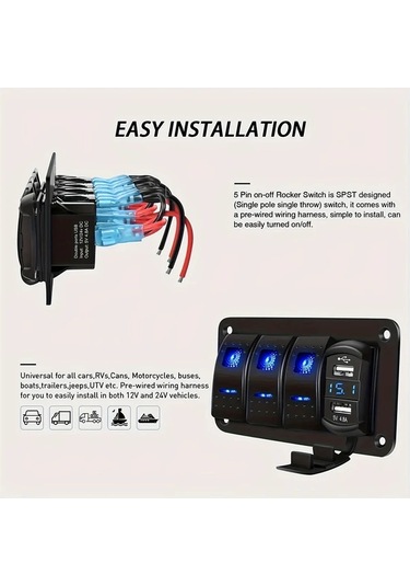 Xuweiwei Mavi 4.8a Cift Usb Sarjli Voltaj Olcerli 3 Yol Anahtar Paneli Rv Kamyon Yat Karavan