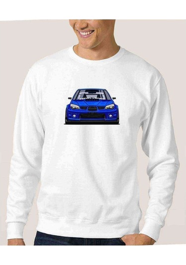 Subaru Stı Baskılı Beyaz Erkek Örme Sweatshirt