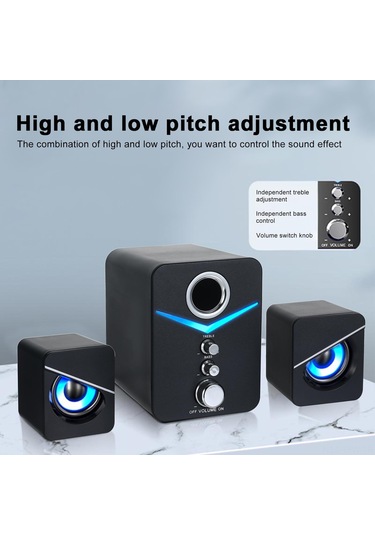Tenfowee Sada D-221 3'lü Usb Hoparlör Seti - Bilgisayar Ve Telefonlar İçin 3.5mm Bağlantılı, Ortam Aydınlatmalı
