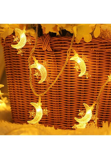 Geeksen Ay Yıldız Desenli 10 Led Dekoratif Işık Zinciri, 1.5m Uzunluk, 2xaa Pil İle Çalışır, Sıcak Beyaz Sabit Aydınlatma, Mini Taşınabilir Noel Dekorasyonu Beyaz