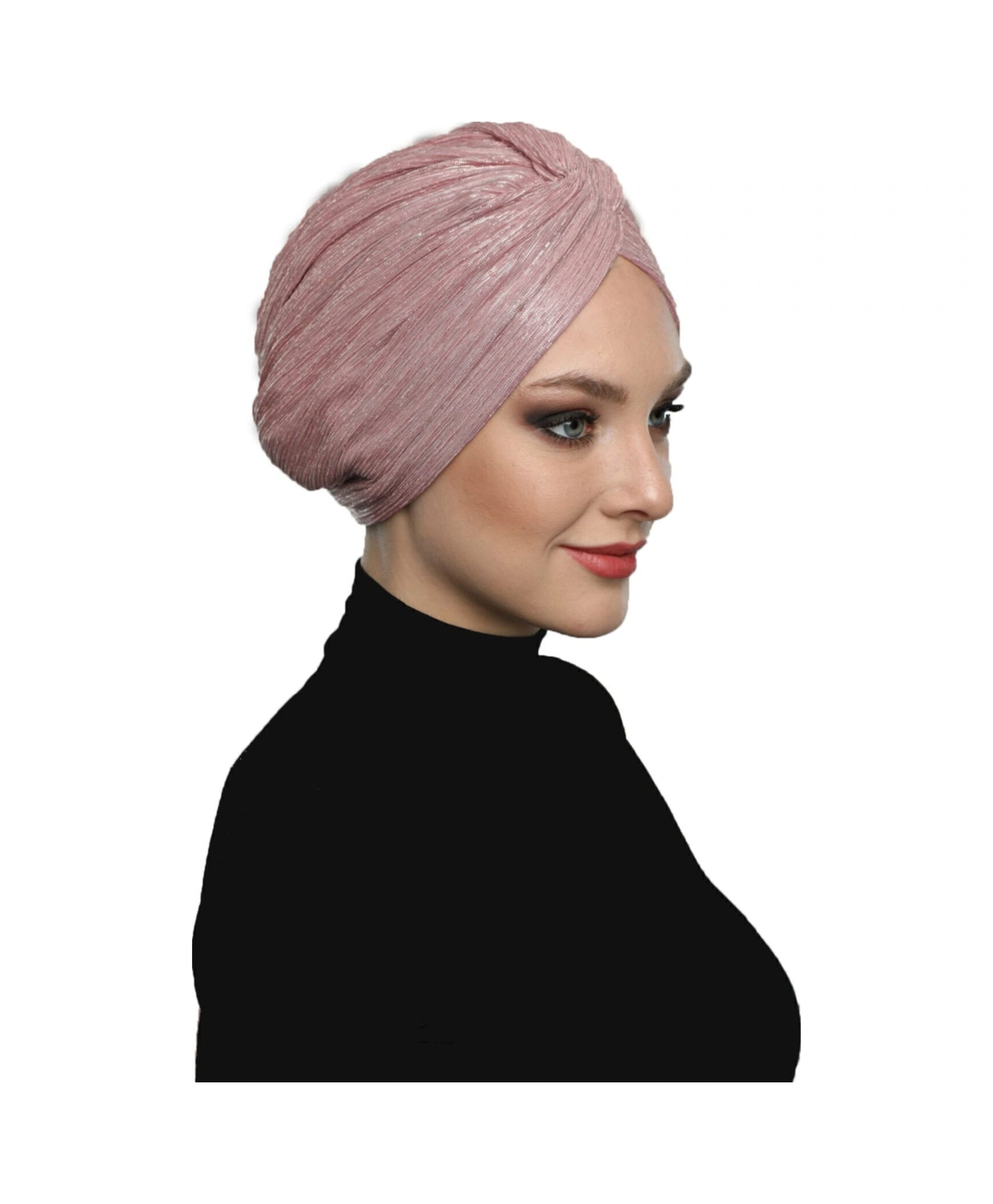 Simli Çapraz Astarlı Pudra Hazır Türban Tesettür Bone Pudra