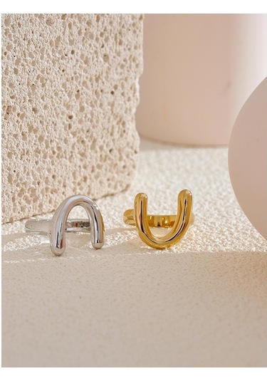 Gümüş Eetit 316l Paslanmaz Çelik Metal U Şeklinde Parmak Yüzük Kadınlar İçin Su Geçirmez Minimalist Doku Trendy Charm Takı Aksesuarları