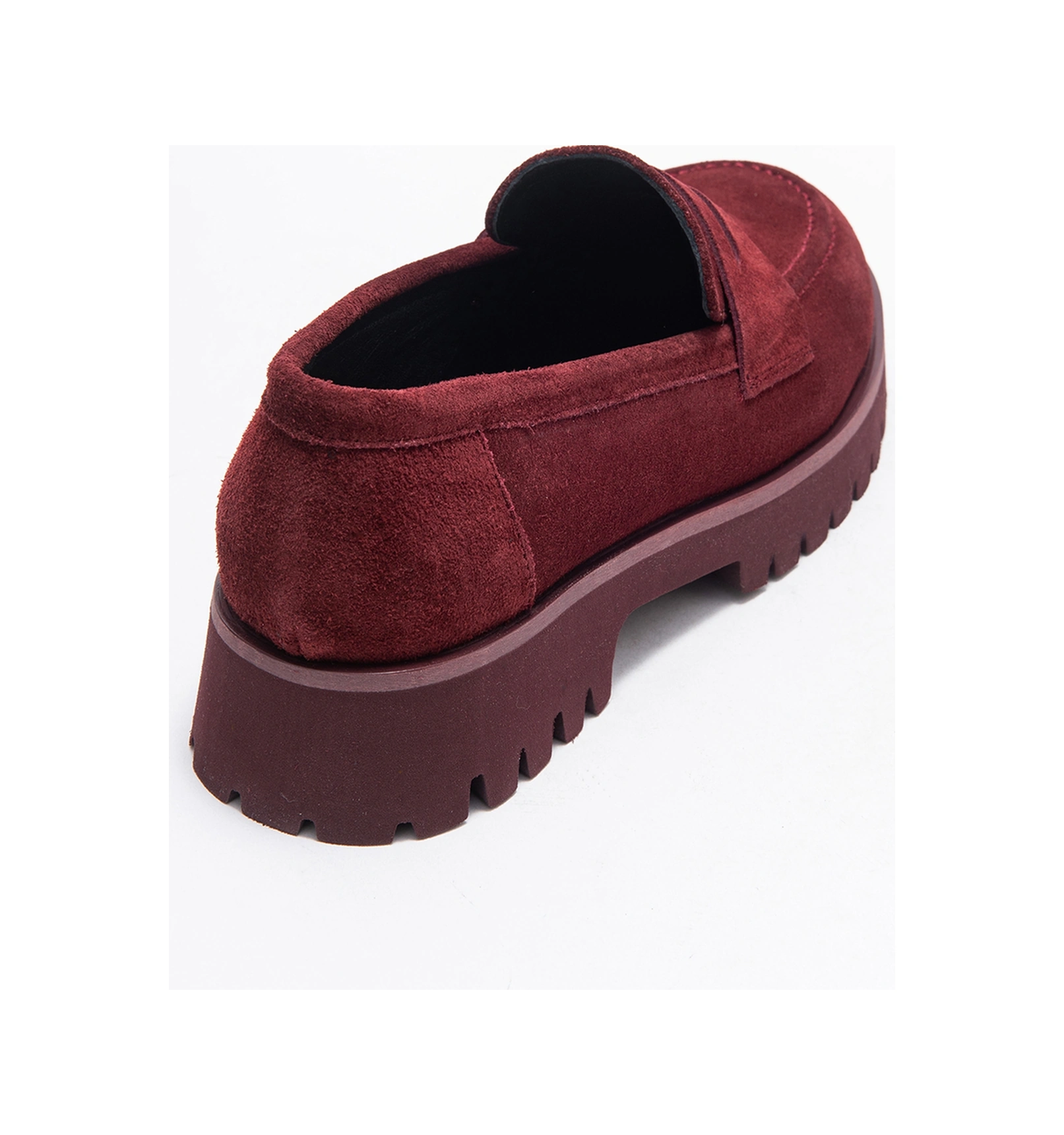 Vıonel Bordo Süet Hakiki Deri Kadın Loafer Ayakkabı Bordo