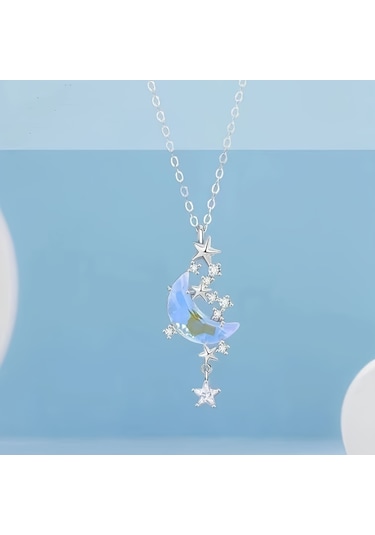 Şık Ve Zarif Yıldız Ve Ay Kolye Gümüş