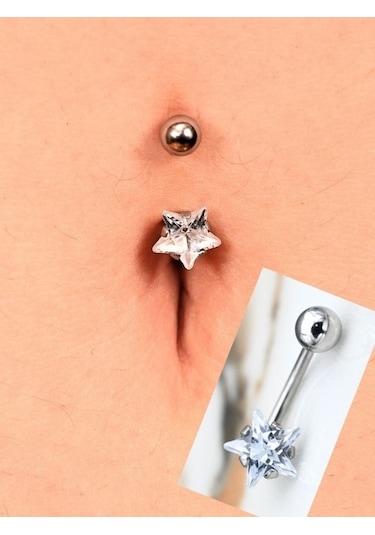 Yıldız Zirkon Taş 8 Mm Zirkon Taş 316l Cerrahi Çelik Göbek Piercing-gbkpr67