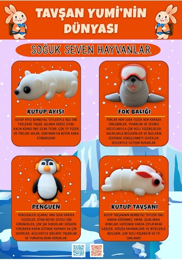 Tavşan Yumi Soğuk Seven Hayvanlar Koleksiyonu - 4 Parça 5-7 Cm Hareketli Oyuncaklar Ve Bilgilendirici Kartlat "