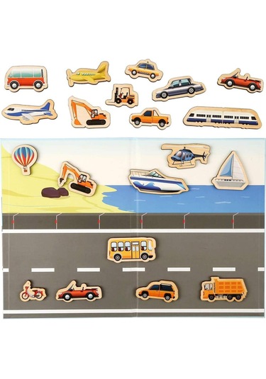 Calimera Toys Ahşap Mıknatıslı Seyahat Kitabı Araçlar Taşıtlar Oyunu