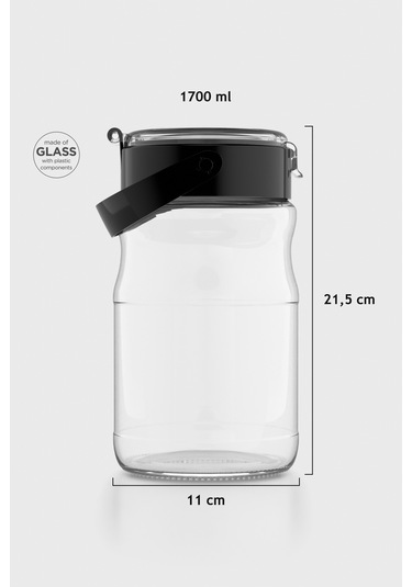 Renga Mono 1700 Ml Siyah Kapaklı Cam Kavanoz 131072 Siyah