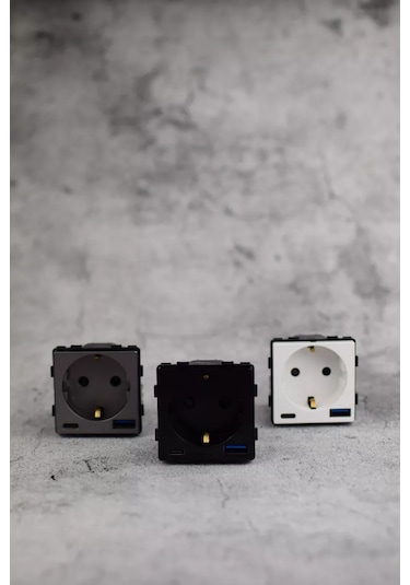 Vo'stabl Siyah Tekli Priz, Usb Ve Type-c Çıkışlı. Mekanizma 185783821 Mtyu