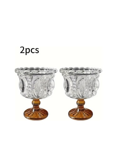 Maxaccess Siyah Noktalı 2'li Kehribar Retro Cam Dondurma Kaseleri - Yeniden Kullanılabilir Geri Dönüşümlü