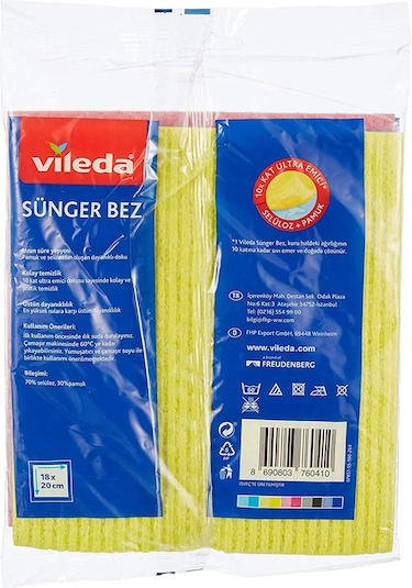 Vileda Sünger Bez Pembe 3'lü 18 x 20 CM