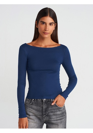 31332 Kayık Yaka Uzun Kollu Top-lacivert-9812 Lacivert