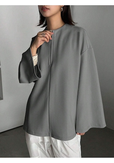 Know Kadın Füme İspanyol Kol Bol Kalıp Fermuarlı Modest Bluz Füme