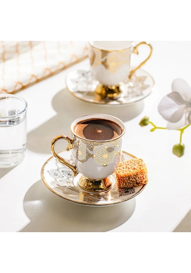 Nehir Ece 6 Kişilik 12 Parça Porselen Kahve Fincan Takımı