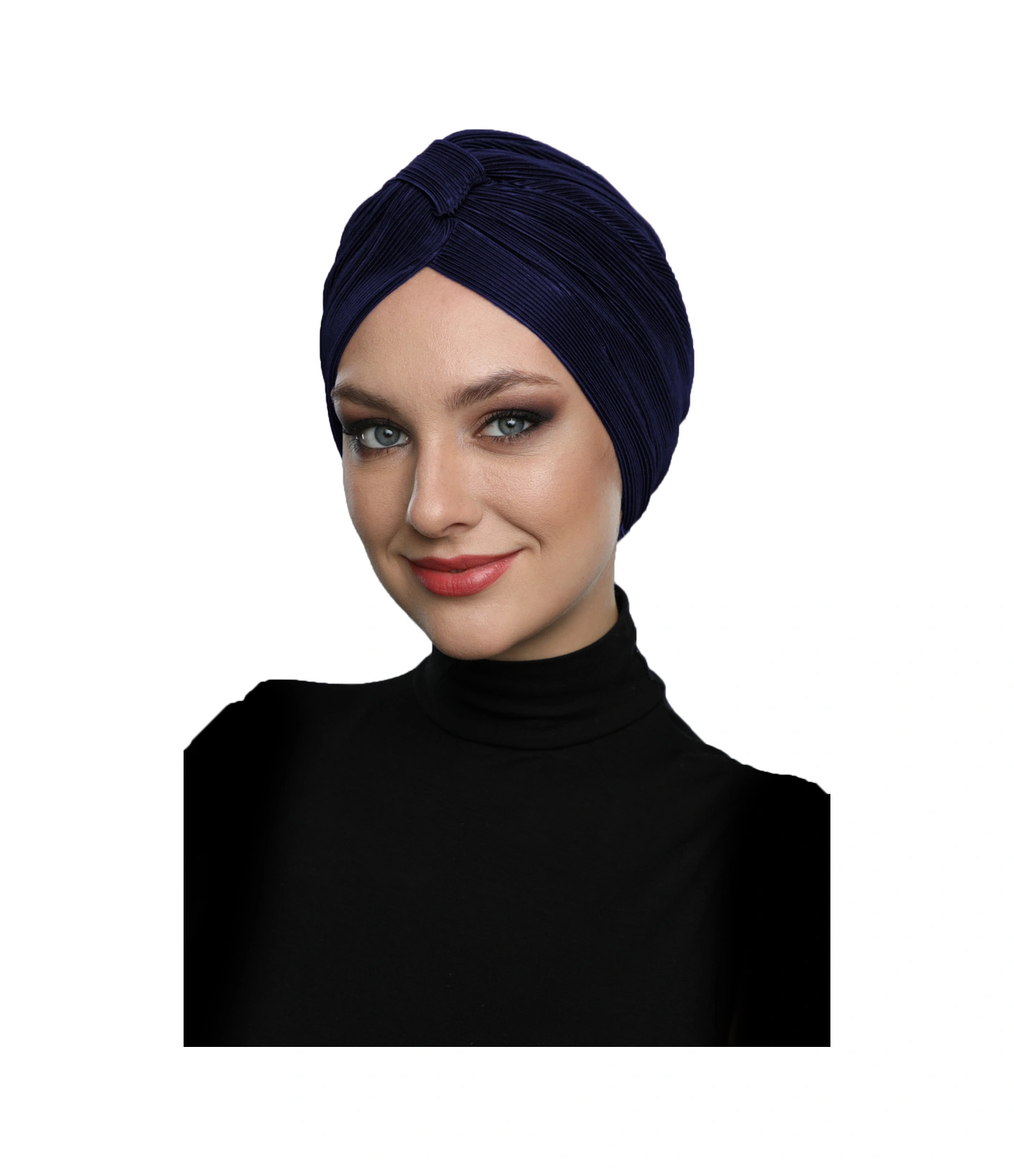 Çapraz Plise Bantlı Astarlı Lacivert Hazır Türban Tesettür Havuz Bonesi Lacivert