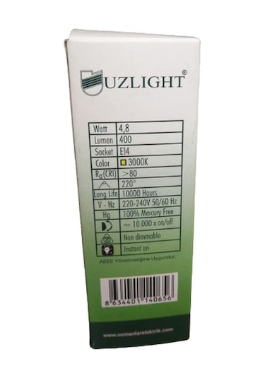 Uzlight 4,8w Sarı Işık Led Ampul E14 Ince Duy 10lu Paket