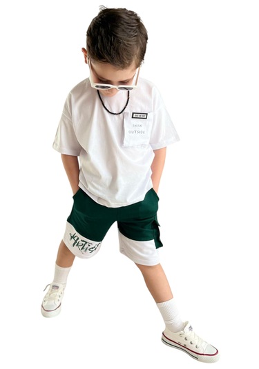 Erkek Çocuk Önü Arkası Artist Yazılı Torba Cepli Şortlu Takım