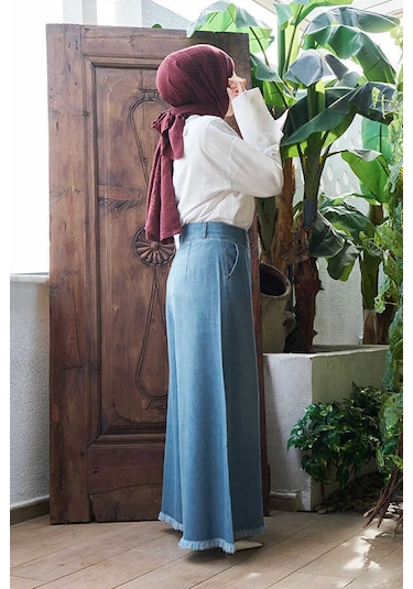 1153-denim Püsküllü Pantolon Etek Açık Mavi Açık Mavi