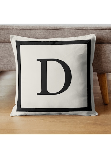 Harfli Kırlent Kılıfı - D Harfi - Dekoratif Kırlent Kılıfı Krem