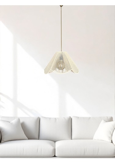 Makrome El Yapımı Bohem Çiçek Şekilli Rustik Avize Krem