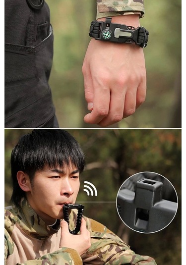 Bfs 5'i 1 Arada Çok Fonksiyonlu Hayatta Kalma Bilekliği Pusula, Düdük, Çakmak Taşı Ve Şemsiye İpi B