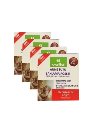 Vello Anne Sütü Saklama Poşeti 4 x 25 Adet