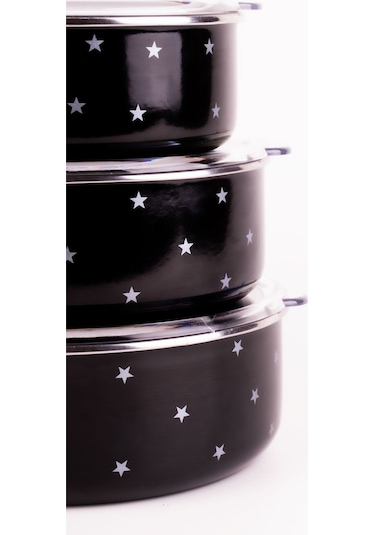 Star Emaye Saklama Kabı Ocaklarda Kullanılabilir Siyah