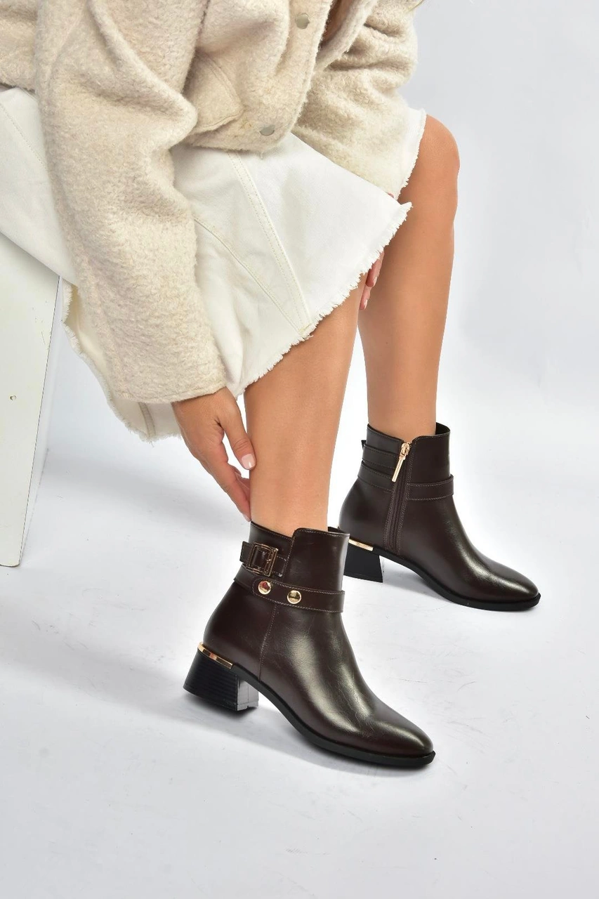 Fox Shoes V518978109 Kahverengi Kalın Topuklu Kadın Bot Kahverengi-suni Deri