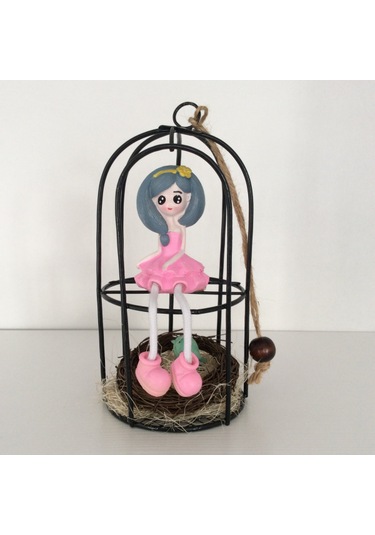 Kafeste Oturan Kız Biblo Pembe Diğer