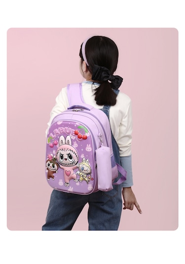 Labubu İlköğretim Öğrenci Kız Erkek Şık Moda Sevimli Okul Sırt Çantası Mor