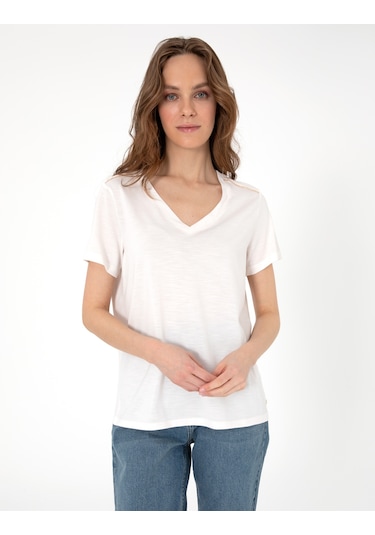 Pierre Cardin Kadın Krem Tişört 50301461-vr071