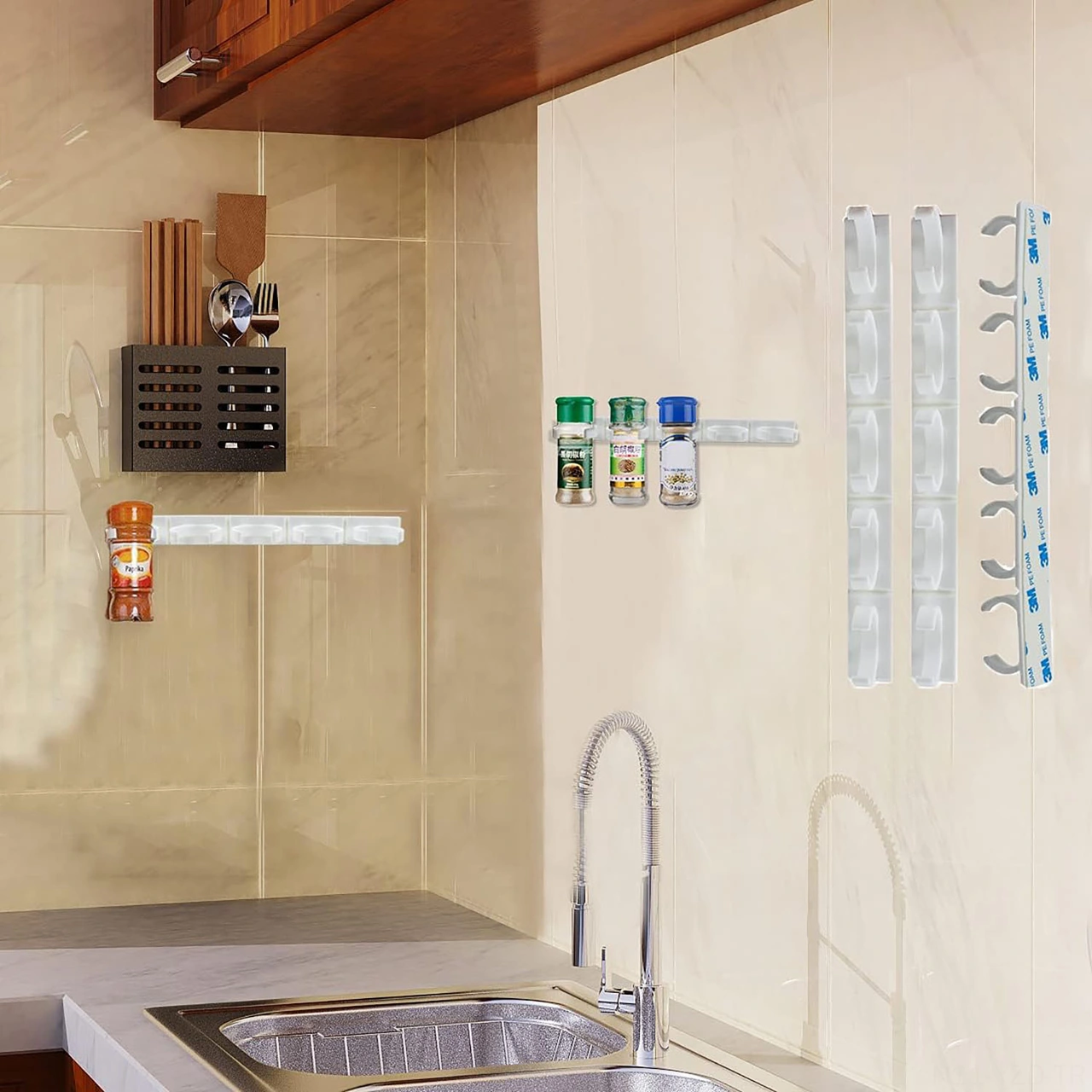 Yuntech01 8 Adet Beyaz Plastik Baharat Kutusu Rakımı - 5 Klipsli, Mutfak/banyo Düzenleyici, Uzunluk 25 Cm Beyaz