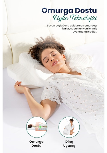 Ulralüks Boyun Destekli Visco Ortopedik Yastık - 68x39x13-11cm Beyaz