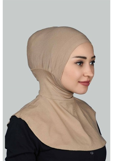 Kadın Tesettür Pratik Boyunluklu Hijab - Sporcu Bone Koyu Bej