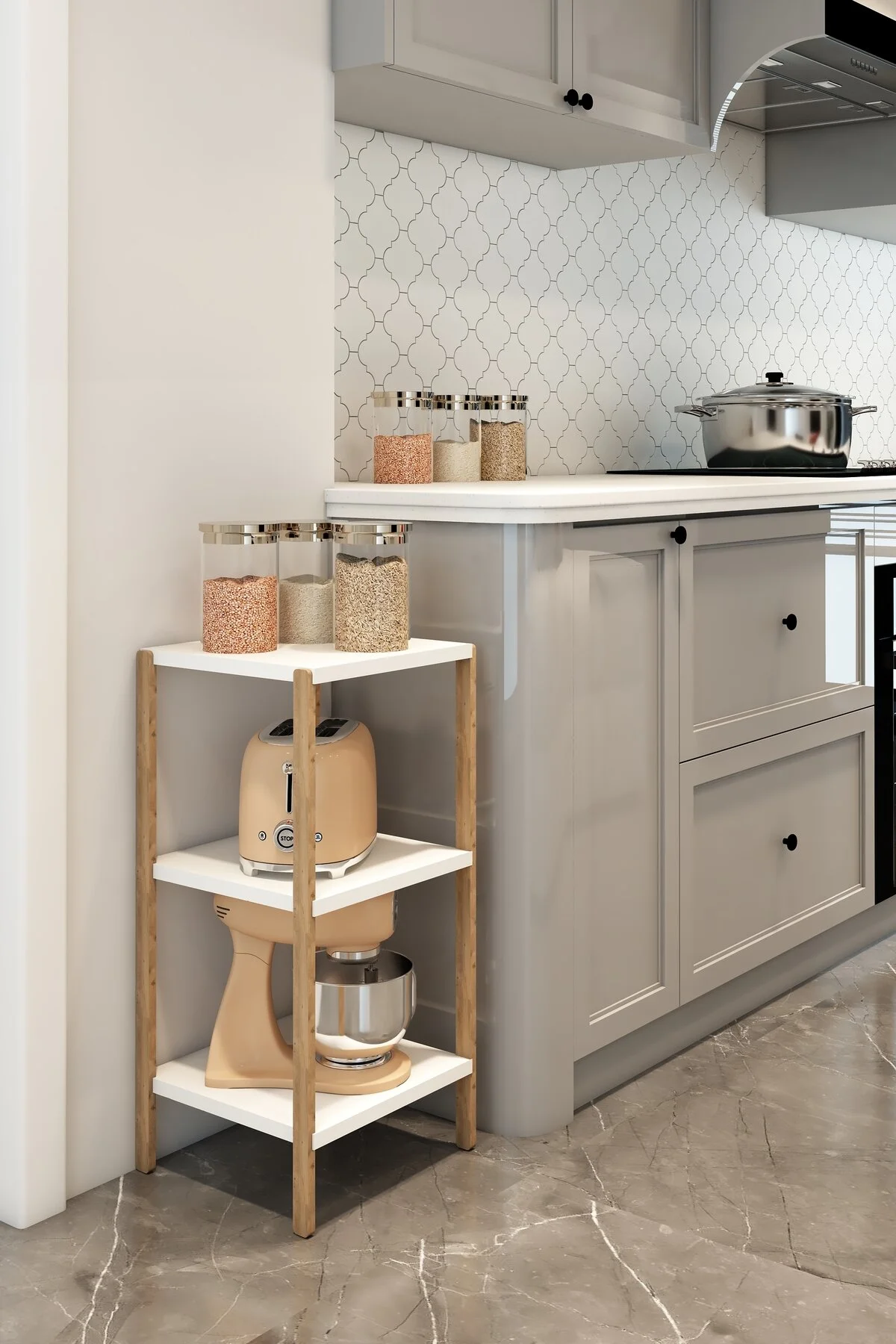 Aden 3 Raflı Banyo Rafı Atlantik Çam Beyaz