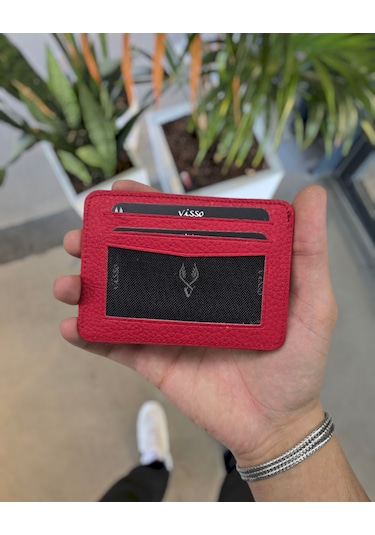 Visso 8600 Hakiki Deri Kartlık Erkek & Kadın Çanta Kırmızı Gutty