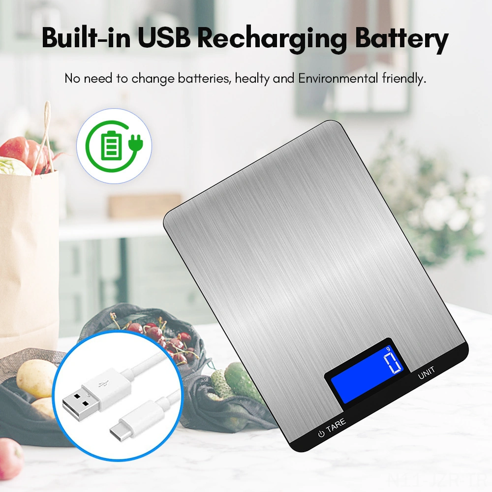 Geeroyoo Dijital Mutfak Terazi 5kg, 7 Ölçü Birimi, Lcd Ekran, Dokunmatik Tuş, Usb Şarjlı, Paslanmaz Çelik, Hassas Ölçüm 3g/0.1oz Siyah