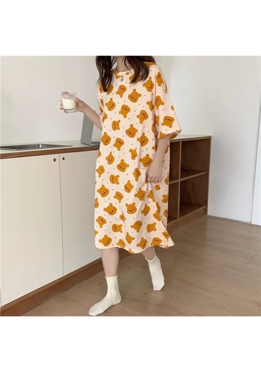 Snapbuy Kadın Kore Tarzı Yaz Pijama Seti - Rahat Ev Kıyafeti, Kısa Kollu Pijama Öğrenciler İçinerkek Turuncu