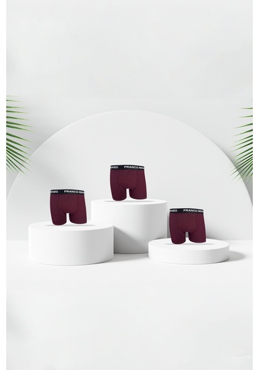 Franco Renzo Erkek 3'lı Lüx Kutulu Pamuklu Ve Likralı Boxer Bordo